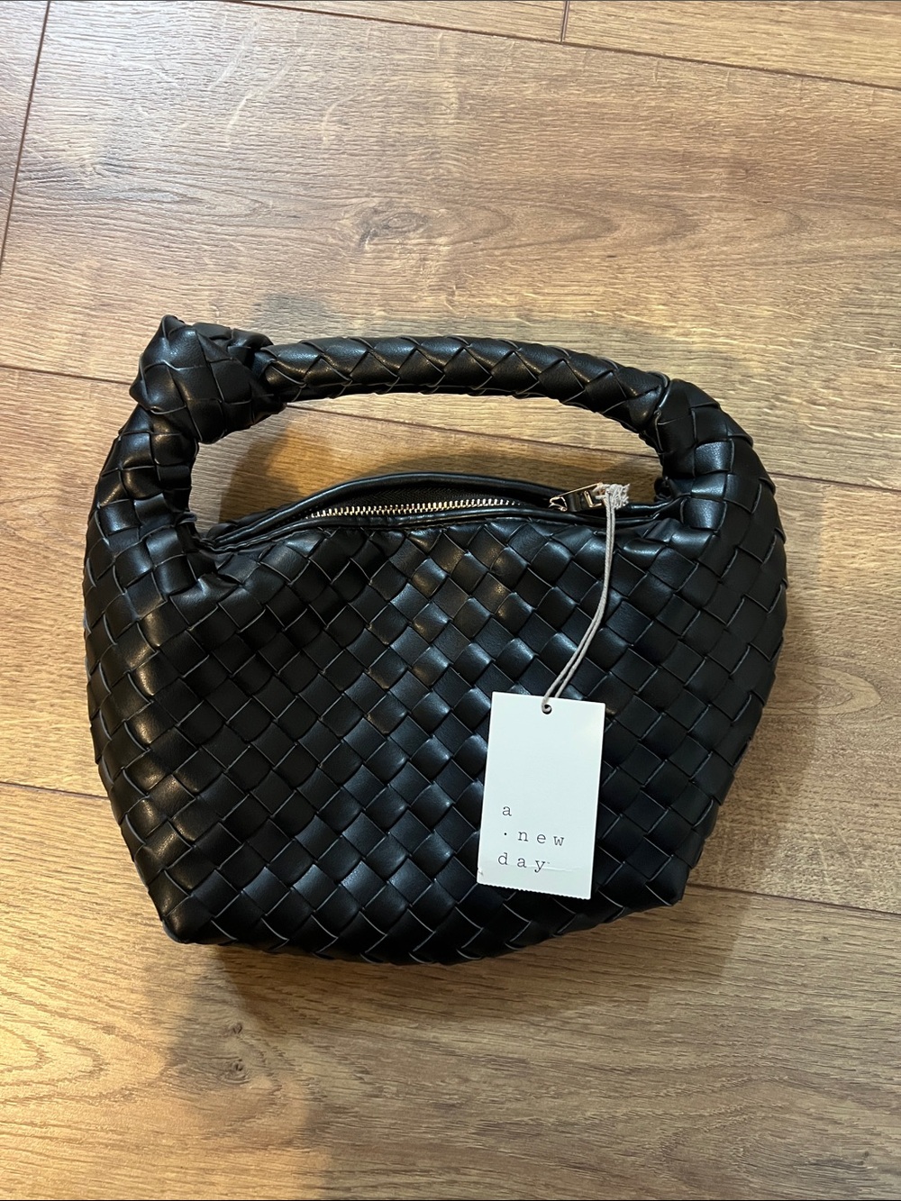 a new day Black Woven Braided-Handle Hobo Bag